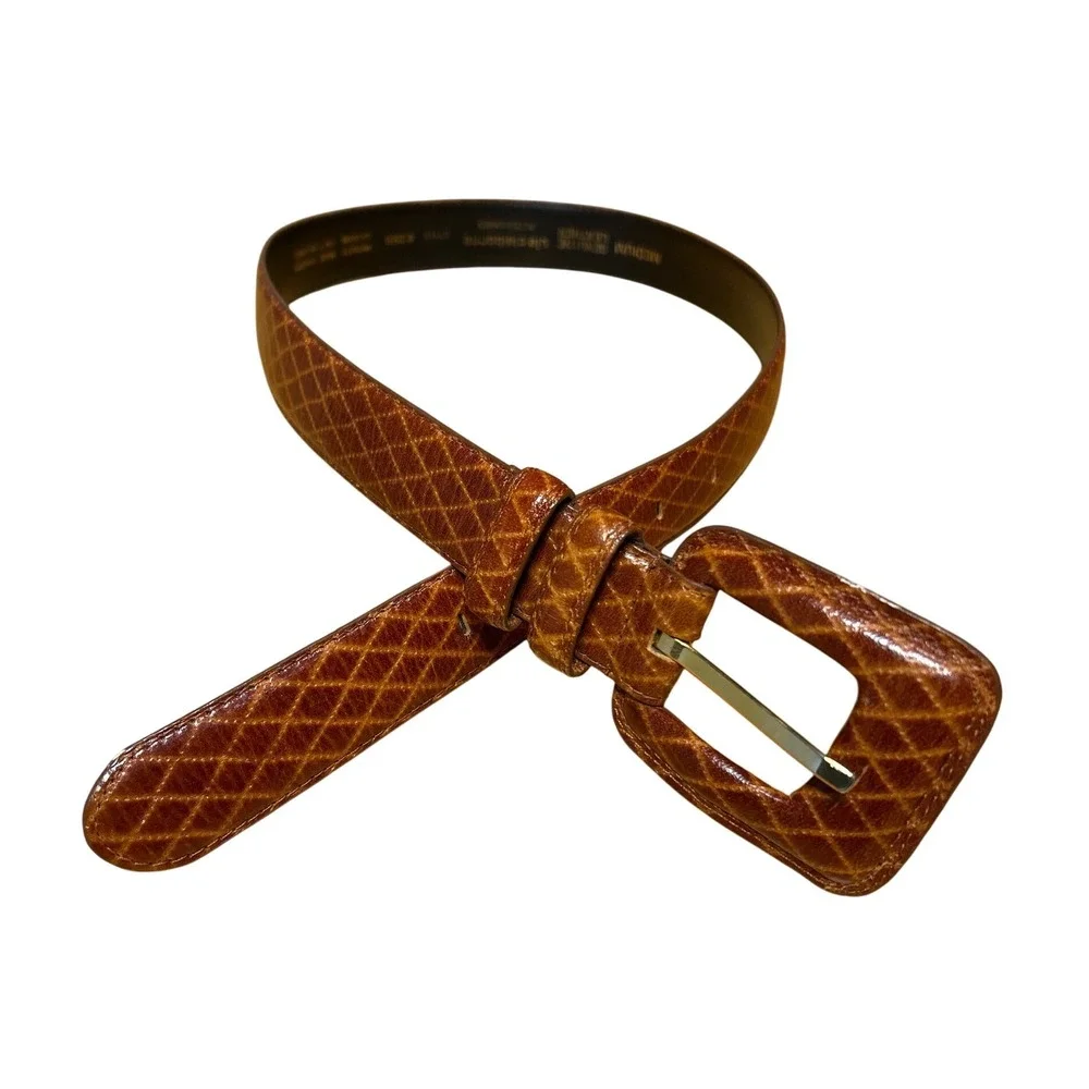 VTG‎ Liz Claiborne Diamond Stitch Leather Belt Honey Brown Size Medium